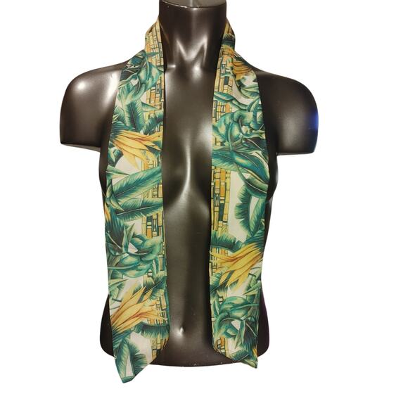 Scarf Me Tropical Brazil Point Green Botanical Pattern Yellow OS - Picture 1 of 2